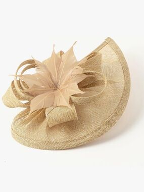 Beige/Khaki Fascinator Hat with Feather Accent